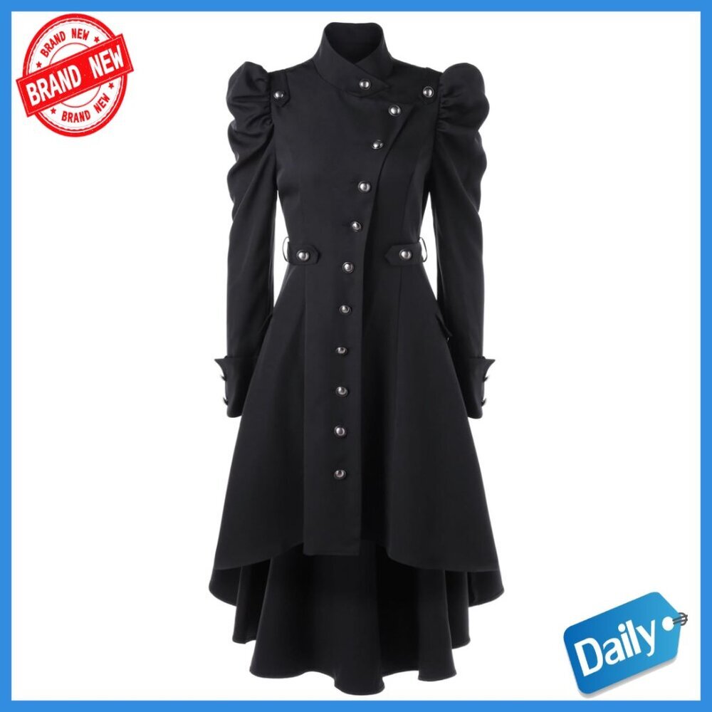 Steampunk Victorian Trench Coat Dress, Polyester, Slim Fit, Midi Length